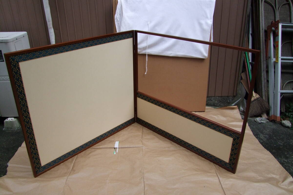 茶道具　風炉先屏風　摺漆縁　片落　利休梅　砂子伊予スダレ　_画像1