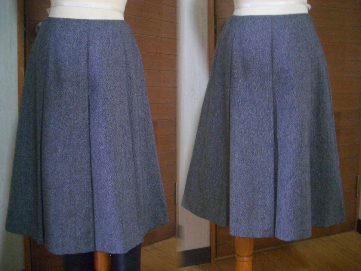 MAYSON GREYメインソングレイ*黒ウールツイード上品ふんわりタックヒザ下ミモレ丈フレアースカート美品*M_画像1