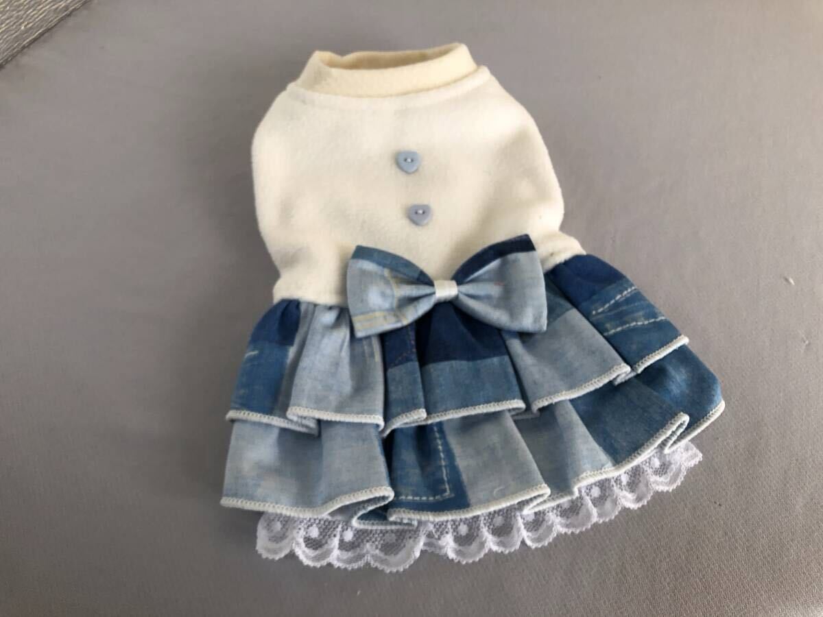 ◇胴30◇フリース◇デニムパッチ柄フリルスカートワンピ_画像3