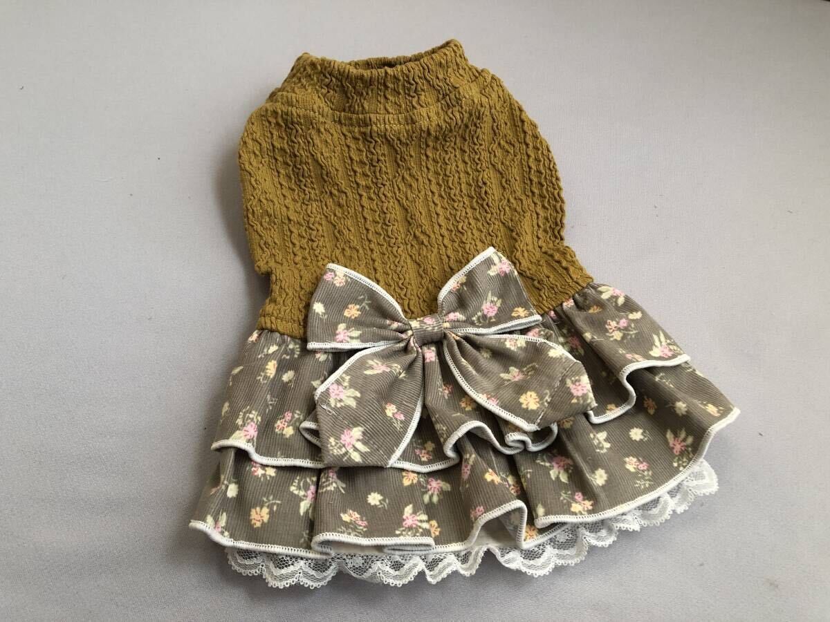 ◇胴34◇マスタード◇アランニット◇小花柄コールテンフリルスカートワンピ_画像3
