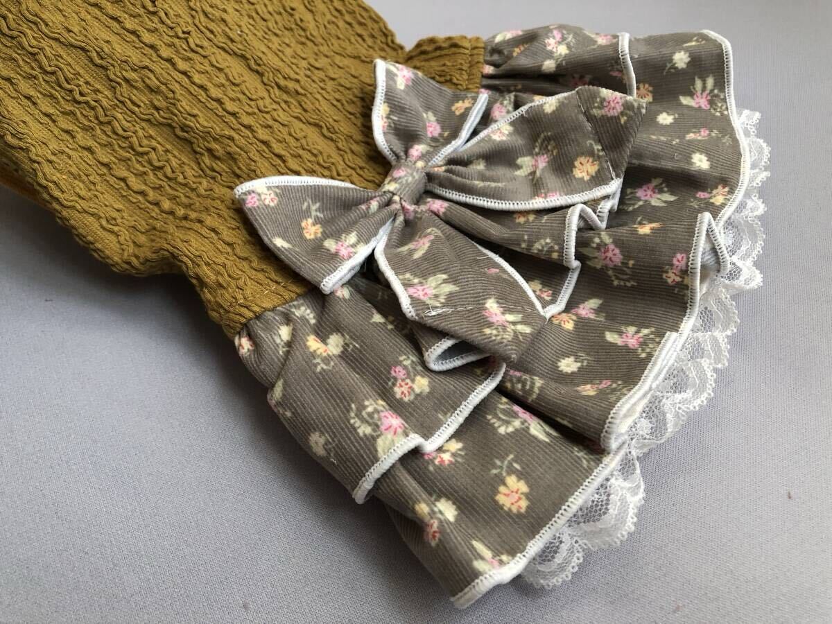 ◇胴34◇マスタード◇アランニット◇小花柄コールテンフリルスカートワンピ_画像5