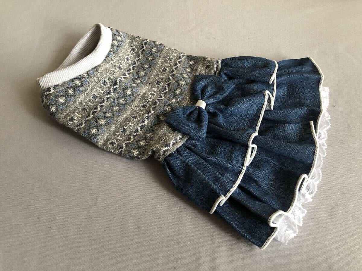 ◇胴38◇ジャガーニット◇デニムフリルスカートワンピ_画像1