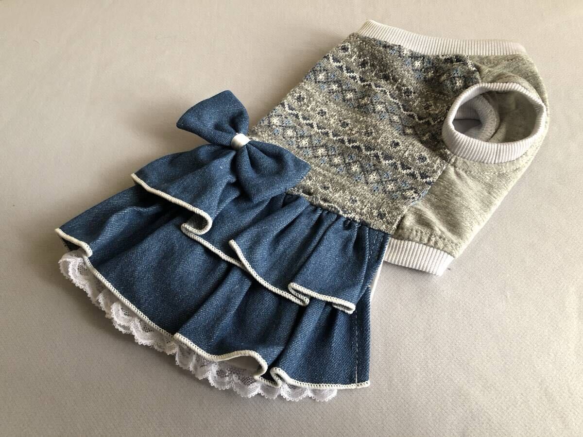 ◇胴38◇ジャガーニット◇デニムフリルスカートワンピ_画像6