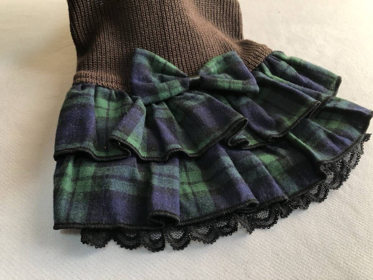 ◇胴34◇ブラウンニット◇ブラックウオッチ柄フリルスカートワンピ_画像4