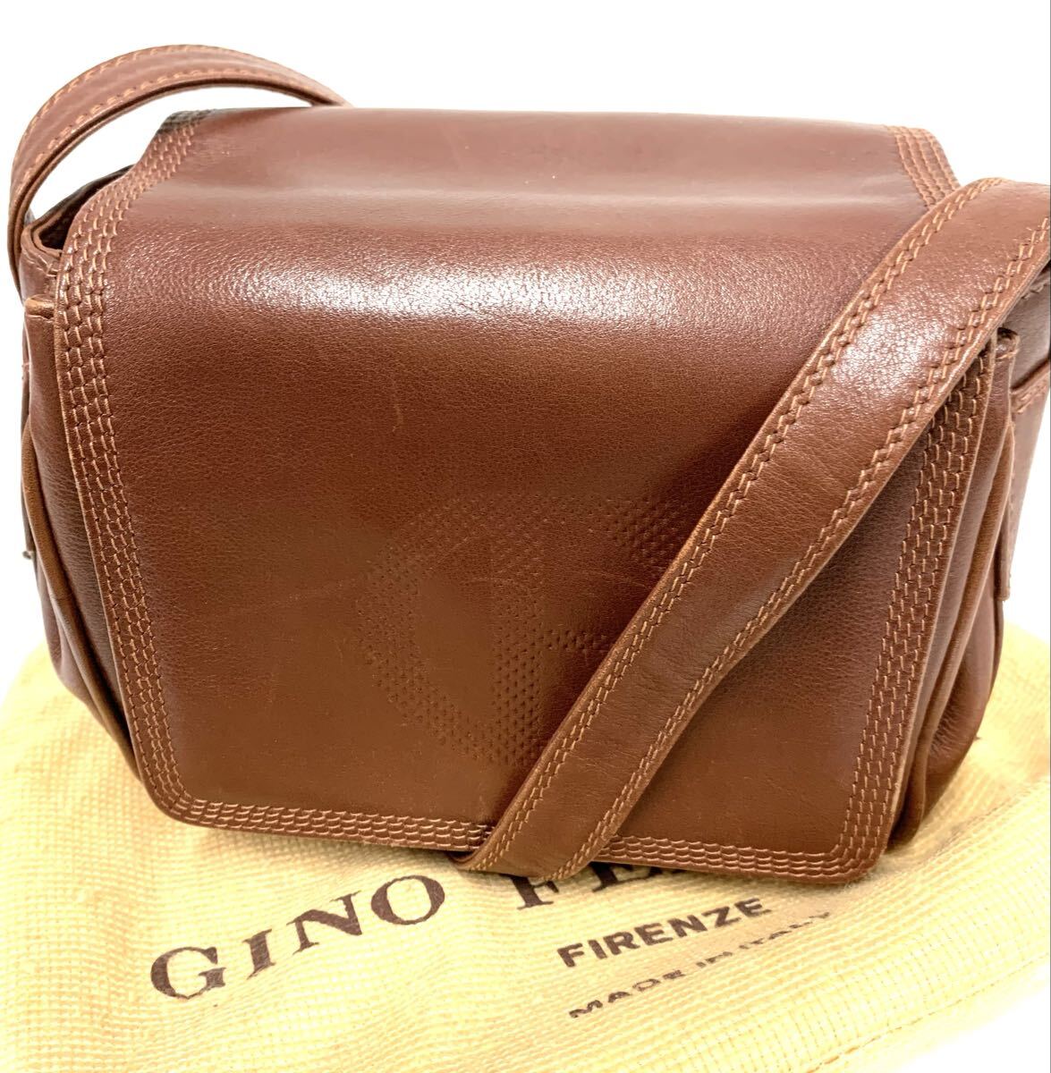 ヴィンテージ GINO FERRUZZI ジーノフェルッチ レザー ショルダーバッグ 斜め掛け ショルダー バッグ 鞄 現状品 カ15_画像1
