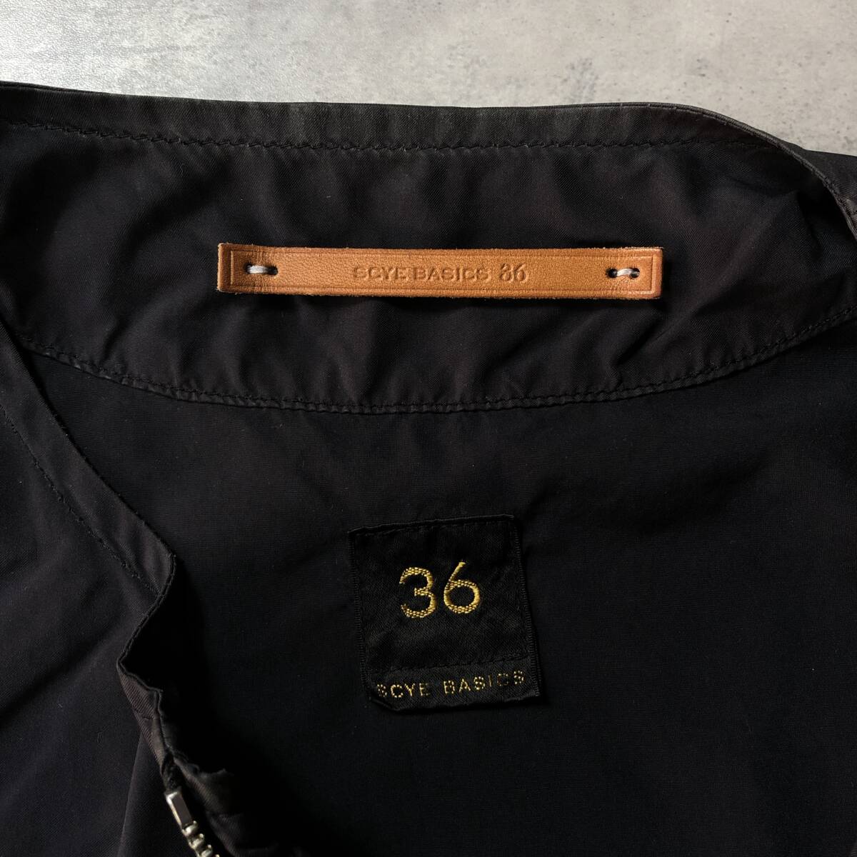 GQ4095◇SCYE BASICS : N/P Light Taffeta Garment Dyed◇S◇黒 サイベーシックス ノーカラー ナイロンジャケット ジップアップブルゾン」_画像3