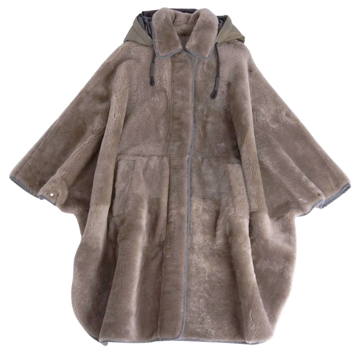  прекрасный товар Brunello Cucinelli BRUNELLO CUCINELLI длинное пальто двусторонний мутон пончо женский 40(M) серый juce11me-rm08e34331