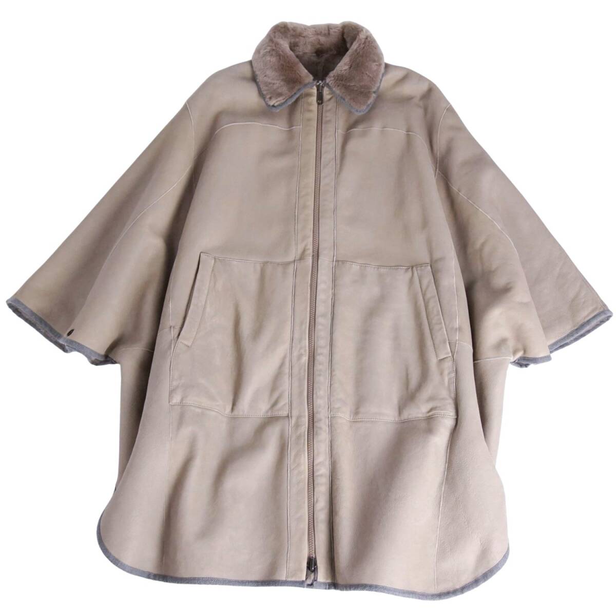  прекрасный товар Brunello Cucinelli BRUNELLO CUCINELLI длинное пальто двусторонний мутон пончо женский 40(M) серый juce11me-rm08e34331