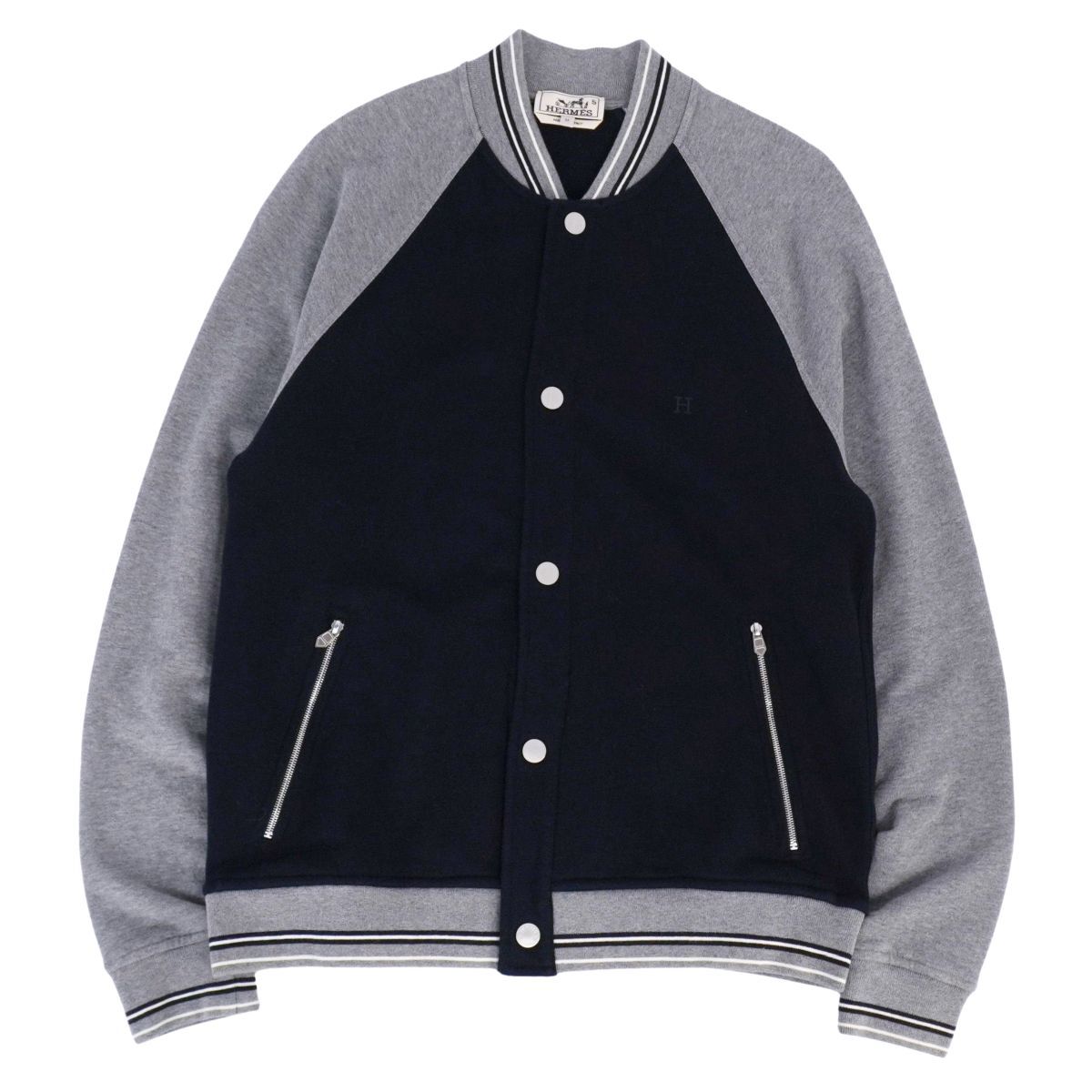 美品 エルメス HERMES テディ ジャケット ブルゾン 20SS スウェット セリエボタン アウター メンズ M グレー/ネイビー ce11ol-rm20e34584_画像1