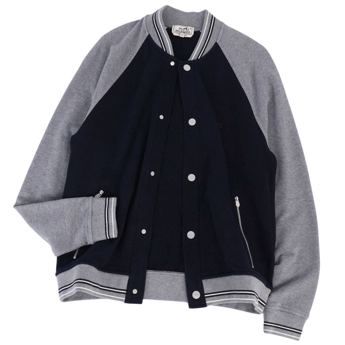 美品 エルメス HERMES テディ ジャケット ブルゾン 20SS スウェット セリエボタン アウター メンズ M グレー/ネイビー ce11ol-rm20e34584_画像2