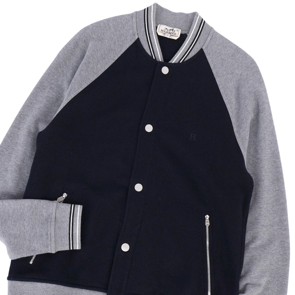 美品 エルメス HERMES テディ ジャケット ブルゾン 20SS スウェット セリエボタン アウター メンズ M グレー/ネイビー ce11ol-rm20e34584_画像3