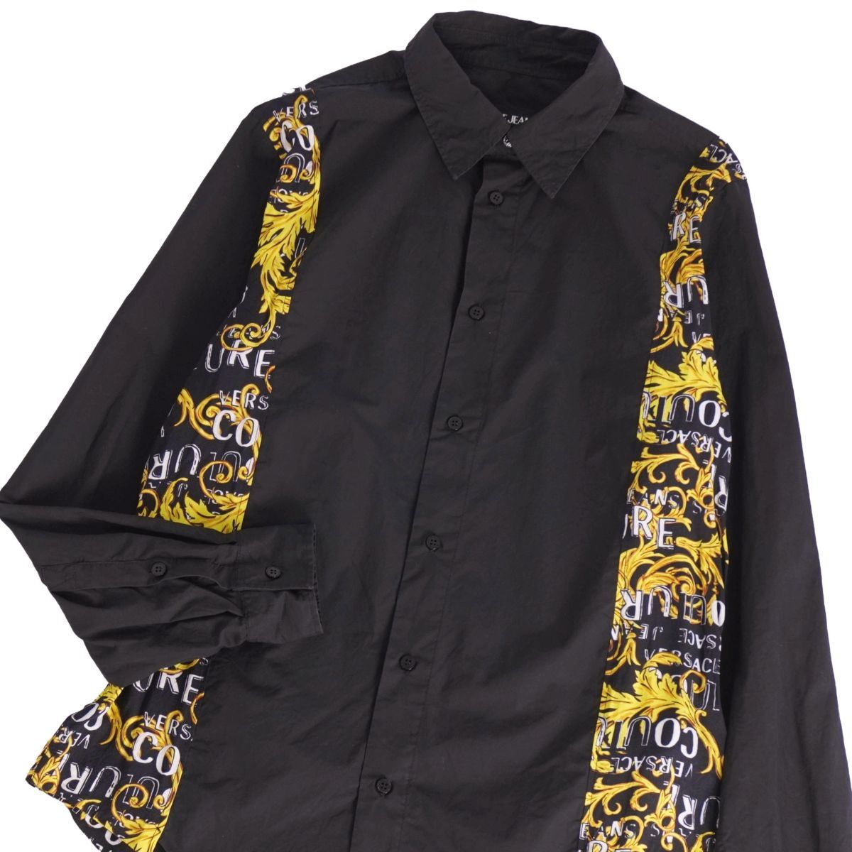 美品 ヴェルサーチ VERSACE JEANS COUTURE シャツ ロングスリーブ 長袖 総柄 コットン トップス メンズ M ブラック ce11do-rm20e34789_画像2