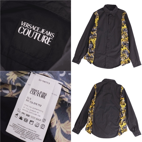 美品 ヴェルサーチ VERSACE JEANS COUTURE シャツ ロングスリーブ 長袖 総柄 コットン トップス メンズ M ブラック ce11do-rm20e34789_画像5