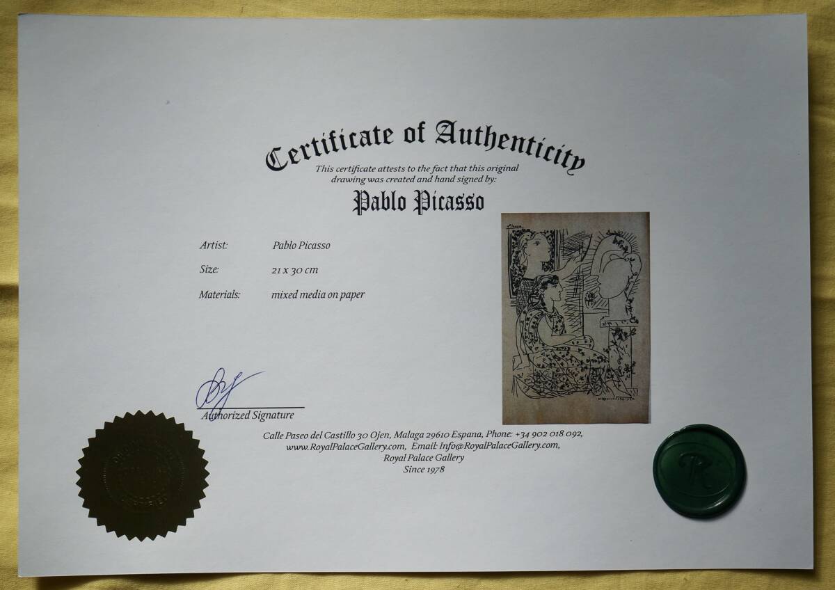 [Artworks]パブロ・ピカソ|着衣のモデル|肉筆|油彩|水彩|原画|スペイン老舗画廊証明書_画像9