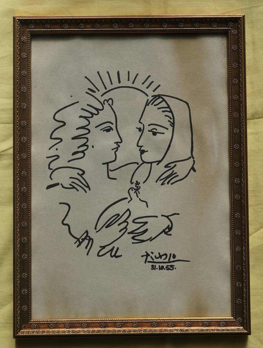 [Artworks]パブロ・ピカソ|2人の女性と鳩|肉筆|油彩|水彩|原画|スペイン老舗画廊証明書_画像1