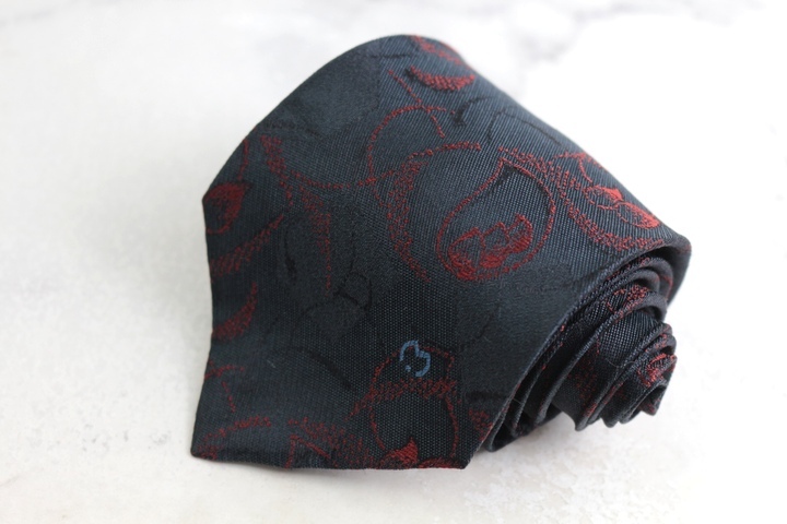 ミラショーン ブランドネクタイ ロゴ 総柄 パネル柄 シルク イタリア製 PO メンズ ネイビー mila schon_画像1