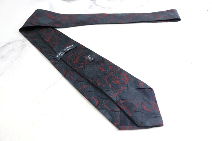 ミラショーン ブランドネクタイ ロゴ 総柄 パネル柄 シルク イタリア製 PO メンズ ネイビー mila schon_画像3