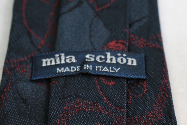 ミラショーン ブランドネクタイ ロゴ 総柄 パネル柄 シルク イタリア製 PO メンズ ネイビー mila schon_画像4