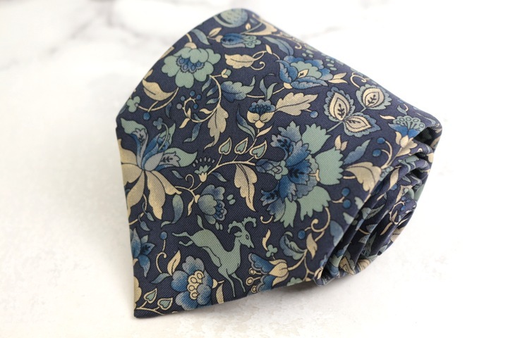 セリーヌ ブランド ネクタイ 花柄 シルク スペイン製 PO メンズ ブルー CELINE_画像1