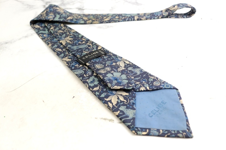セリーヌ ブランド ネクタイ 花柄 シルク スペイン製 PO メンズ ブルー CELINE_画像3