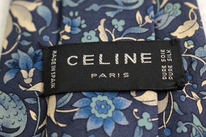セリーヌ ブランド ネクタイ 花柄 シルク スペイン製 PO メンズ ブルー CELINE_画像4