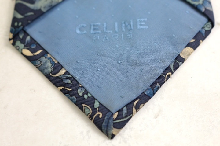 セリーヌ ブランド ネクタイ 花柄 シルク スペイン製 PO メンズ ブルー CELINE_画像6