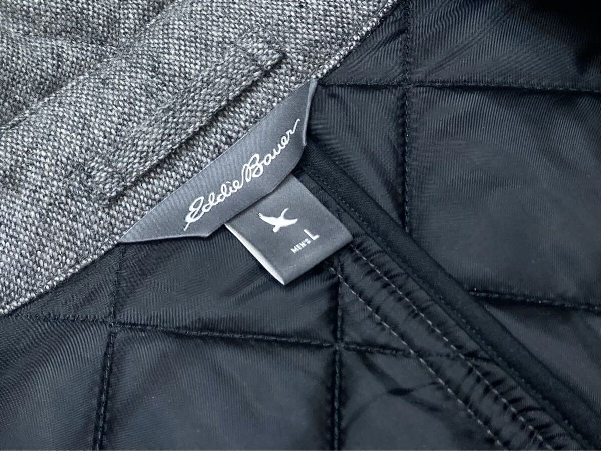 【極暖】未使用級 EDDIE BAUER エディーバウアー「Thermore」キルティングジャケット/XL程度(L) グレー ツイード生地 中綿 キルトダイヤ_画像6