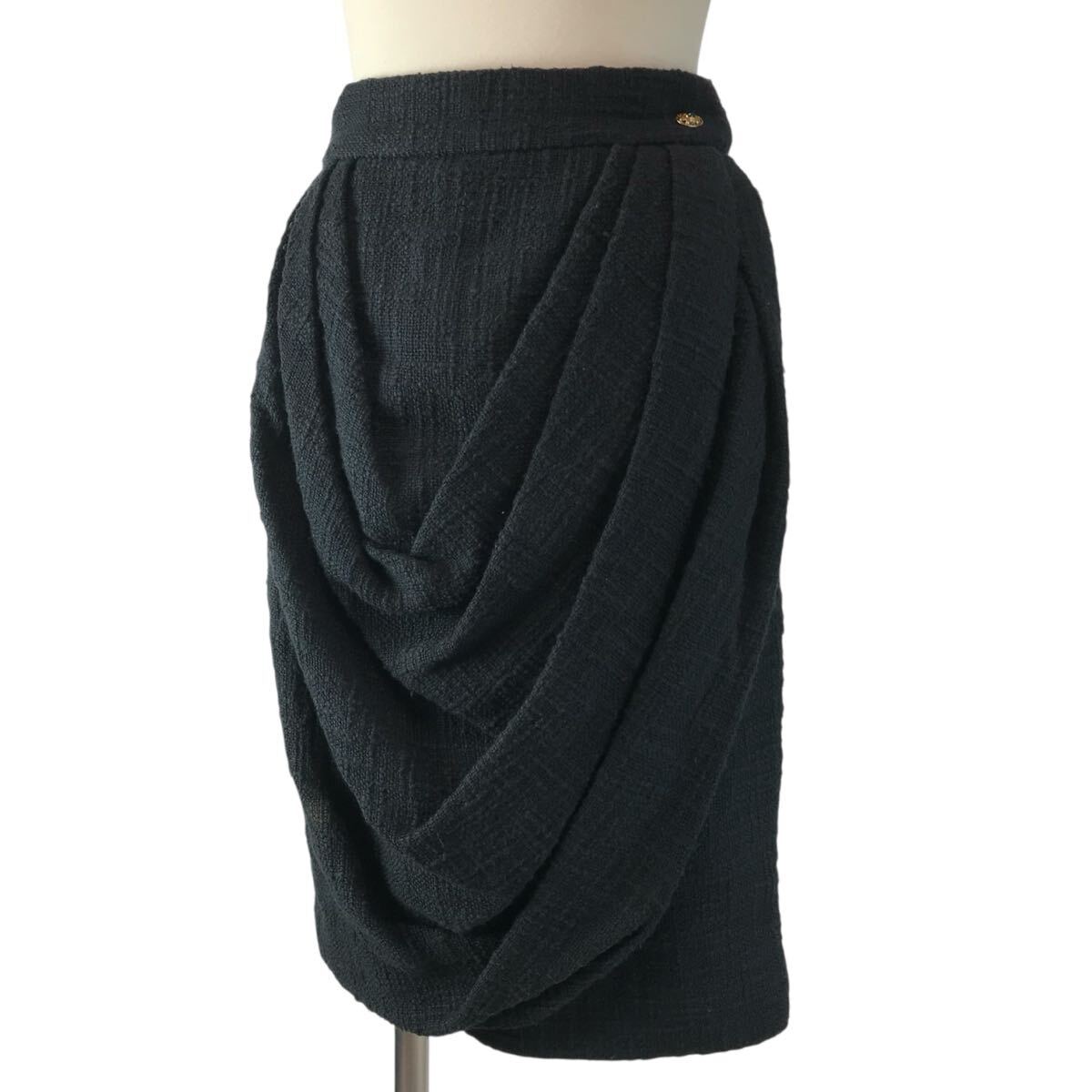e56 Vintage CHANEL 12A シャネル ドレープ ひざ丈 スカート ひざ丈スカート 34 フランス製　P43905 V32289 正規品 コットン ボトム_画像10