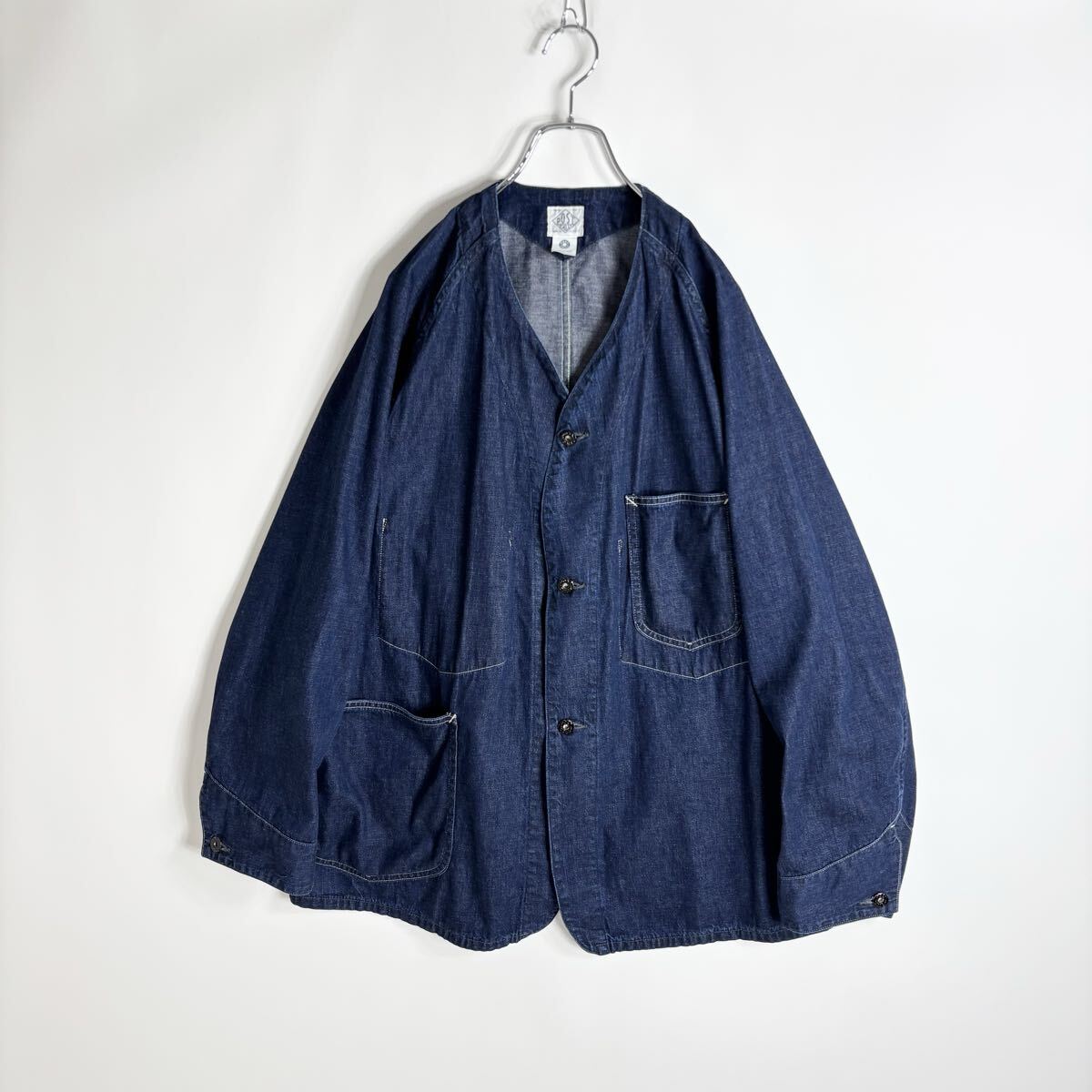 【美品】25SS POST O'ALLS POST 45 DV 8oz. Denim indigo Deep Wash ポストオーバーオールズ ノーカラー デニムカバーオール size L_画像1