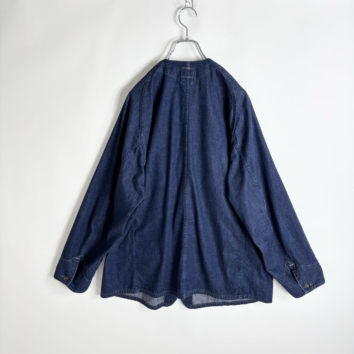 【美品】25SS POST O'ALLS POST 45 DV 8oz. Denim indigo Deep Wash ポストオーバーオールズ ノーカラー デニムカバーオール size L_画像2