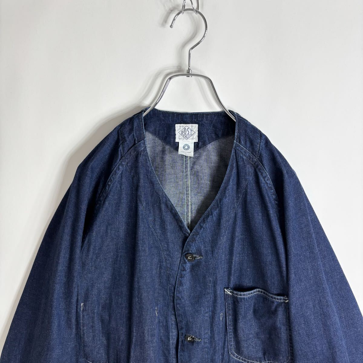 【美品】25SS POST O'ALLS POST 45 DV 8oz. Denim indigo Deep Wash ポストオーバーオールズ ノーカラー デニムカバーオール size L_画像3