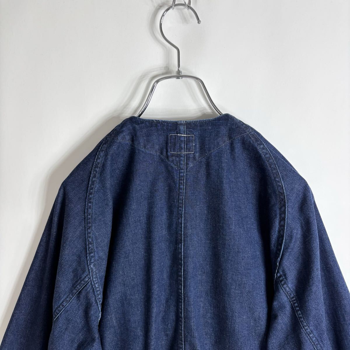 【美品】25SS POST O'ALLS POST 45 DV 8oz. Denim indigo Deep Wash ポストオーバーオールズ ノーカラー デニムカバーオール size L_画像4