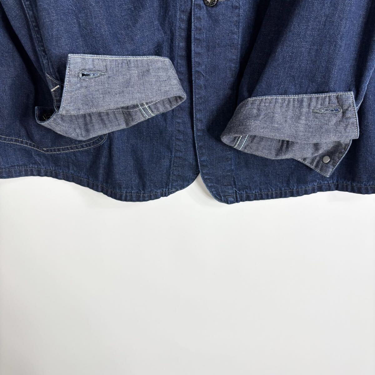 【美品】25SS POST O'ALLS POST 45 DV 8oz. Denim indigo Deep Wash ポストオーバーオールズ ノーカラー デニムカバーオール size L_画像8