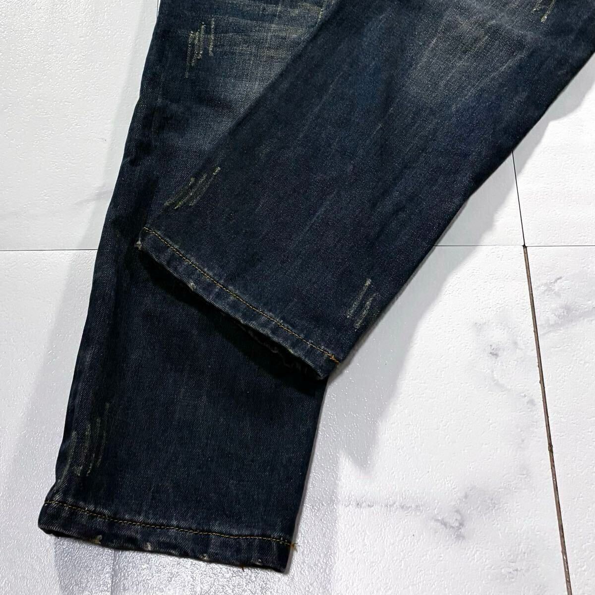 極美品/Lサイズ●激レア DIESEL adidas ディーゼル アディダス コラボ別注 デニム ジーンズ ジーパン パンツ オレンジ レザーロゴ 金具 w33_画像7