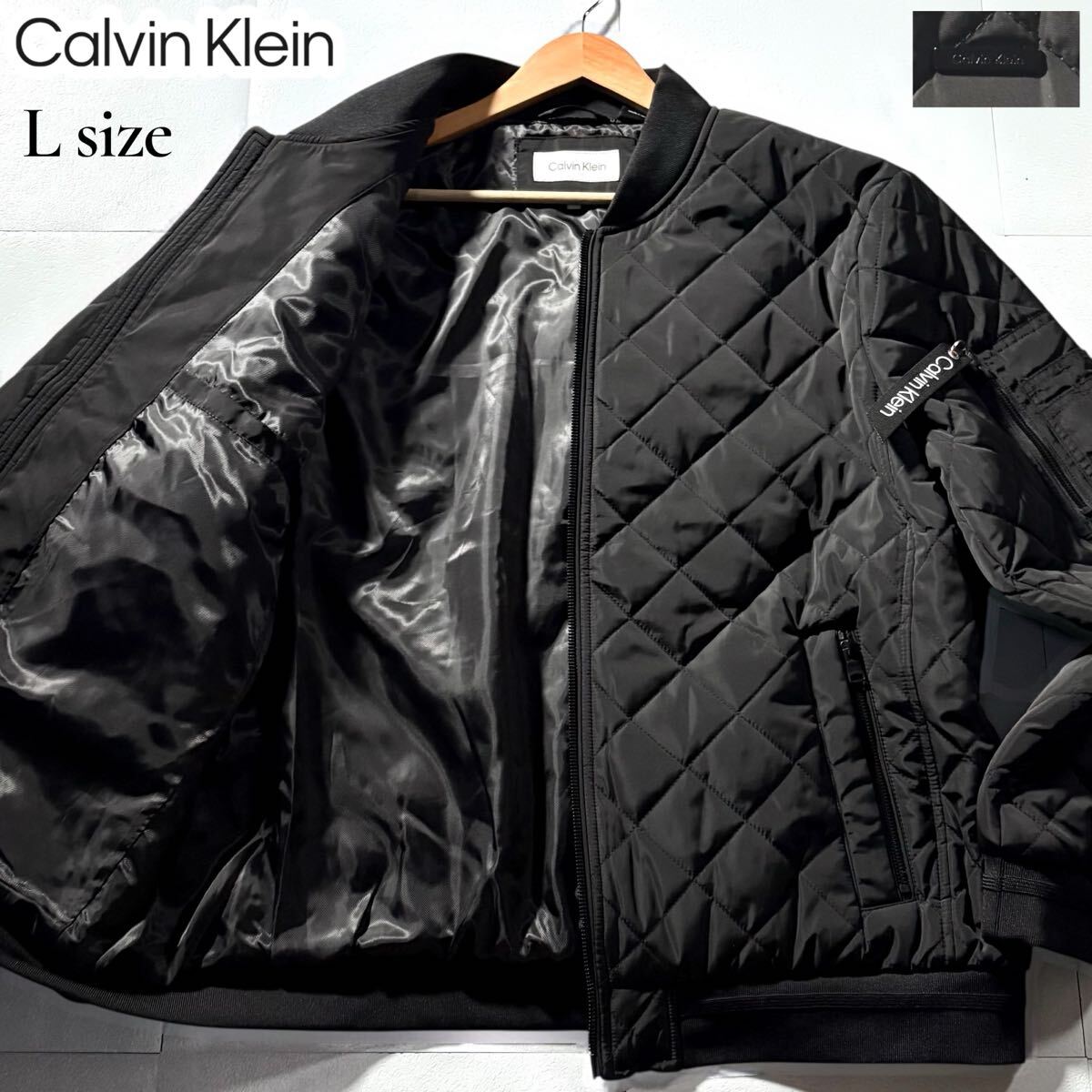 未使用級/XLサイズ位●カルバンクライン フライトジャケット ボンバー MA-1 Calvin Klein 中綿 キルティング ロゴチャーム ロゴ金具 洗濯◎_画像1