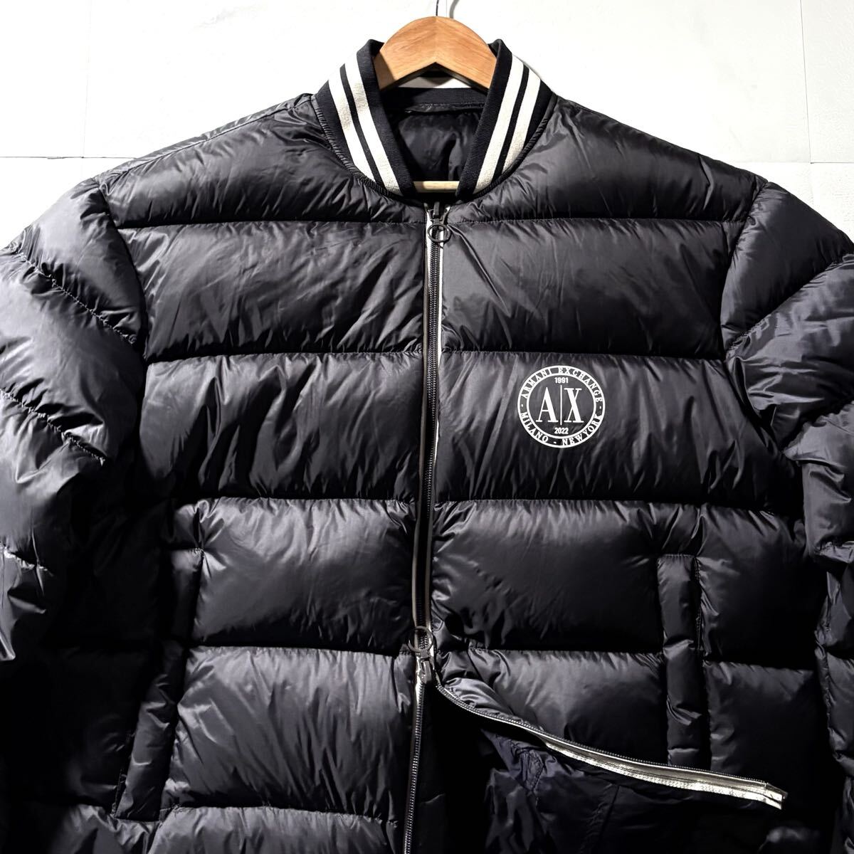 未使用級/XLサイズ●極暖 ARMANI EXCHANGE アルマーニ エクスチェンジ リアル ダウンジャケット スタジャン ダブルジップ AXロゴ 洗濯可_画像3