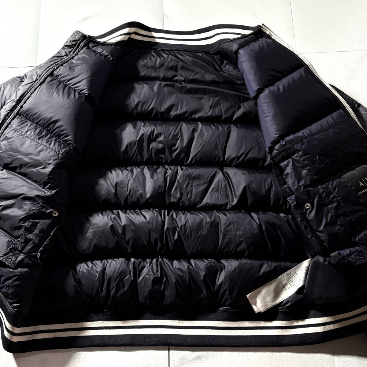 未使用級/XLサイズ●極暖 ARMANI EXCHANGE アルマーニ エクスチェンジ リアル ダウンジャケット スタジャン ダブルジップ AXロゴ 洗濯可_画像6