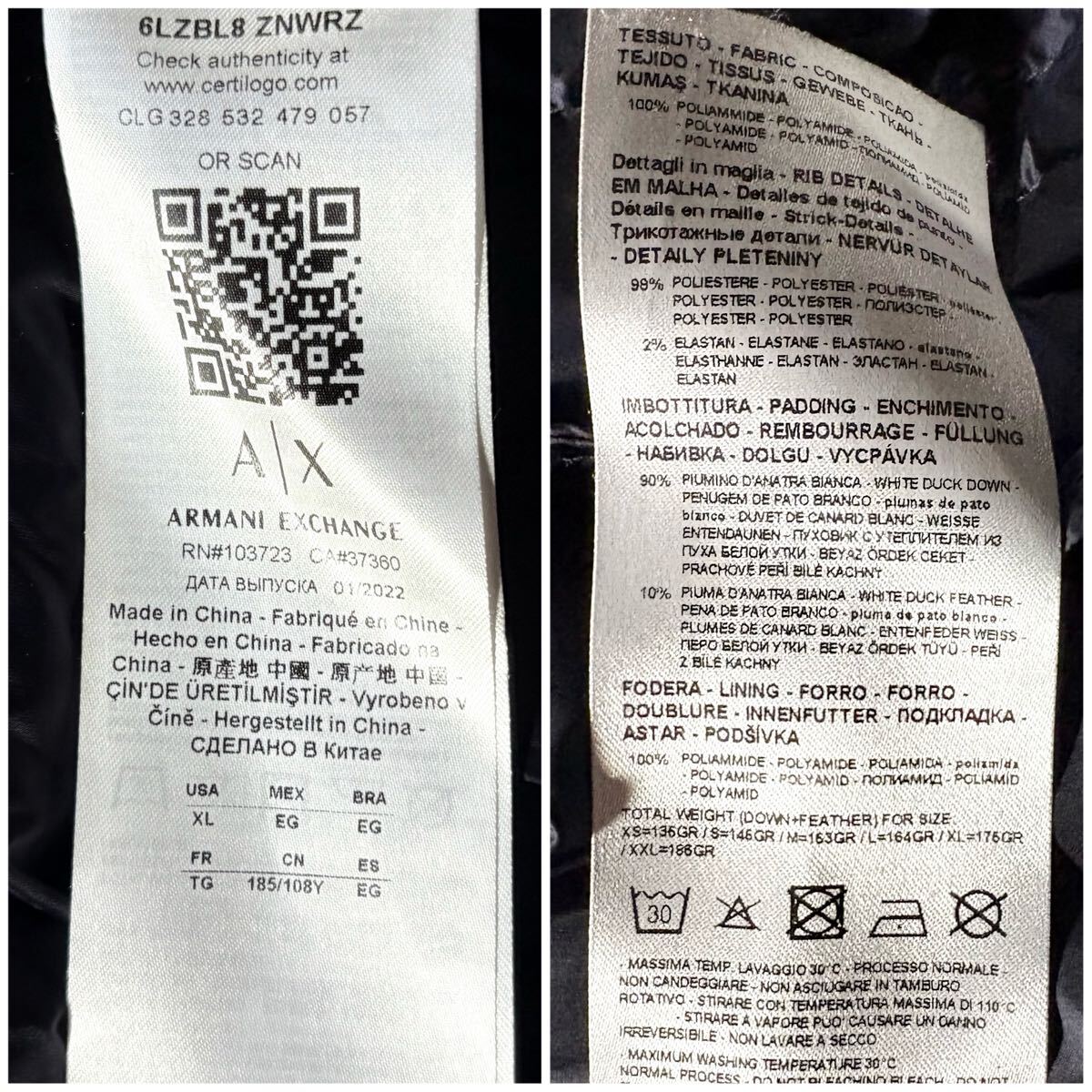 未使用級/XLサイズ●極暖 ARMANI EXCHANGE アルマーニ エクスチェンジ リアル ダウンジャケット スタジャン ダブルジップ AXロゴ 洗濯可_画像8