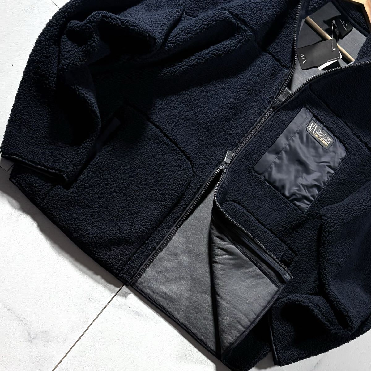 新品タグ付き/XLサイズ●ARMANI EXCHANGE アルマーニ エクスチェンジ ボア フリース ジャケット 起毛 ダブルジップ 胸ロゴタグ ネイビー_画像4