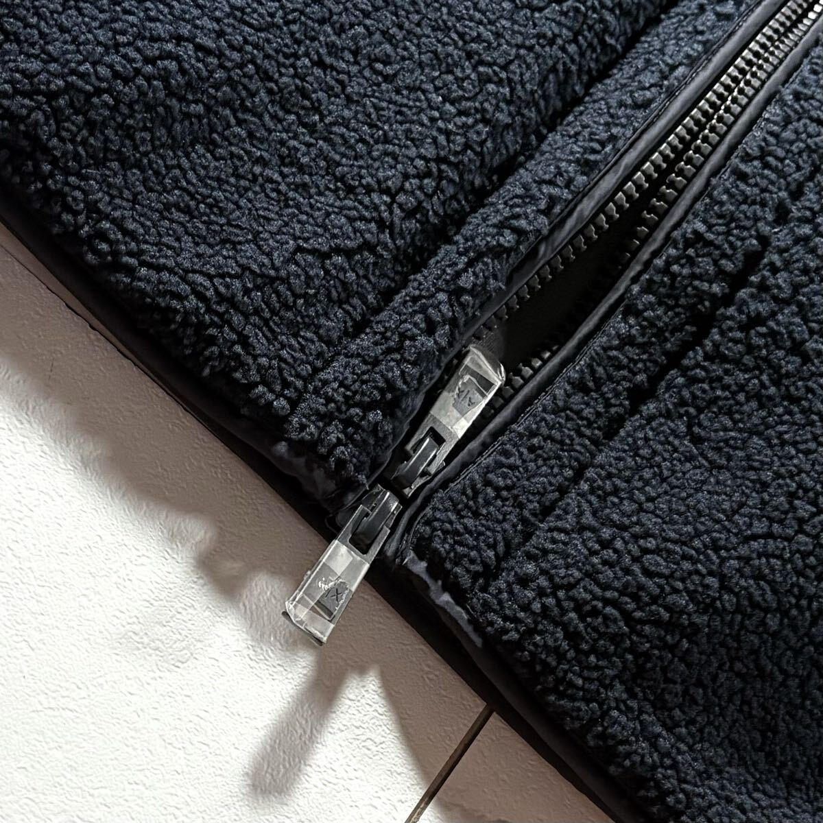 新品タグ付き/XLサイズ●ARMANI EXCHANGE アルマーニ エクスチェンジ ボア フリース ジャケット 起毛 ダブルジップ 胸ロゴタグ ネイビー_画像6