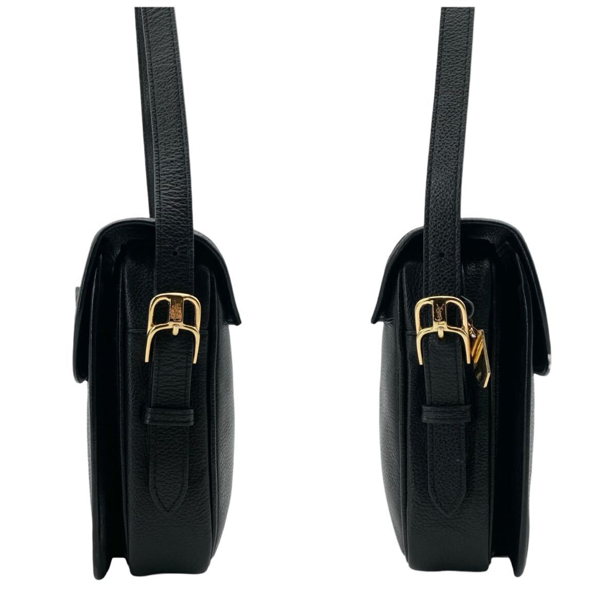 Auth Vintage Yves Saint Laurent YSL Logo Shoulder Bag Black ヴィンテージ イヴサンローラン カサンドラ YSLロゴ ショルダーバッグ_画像3