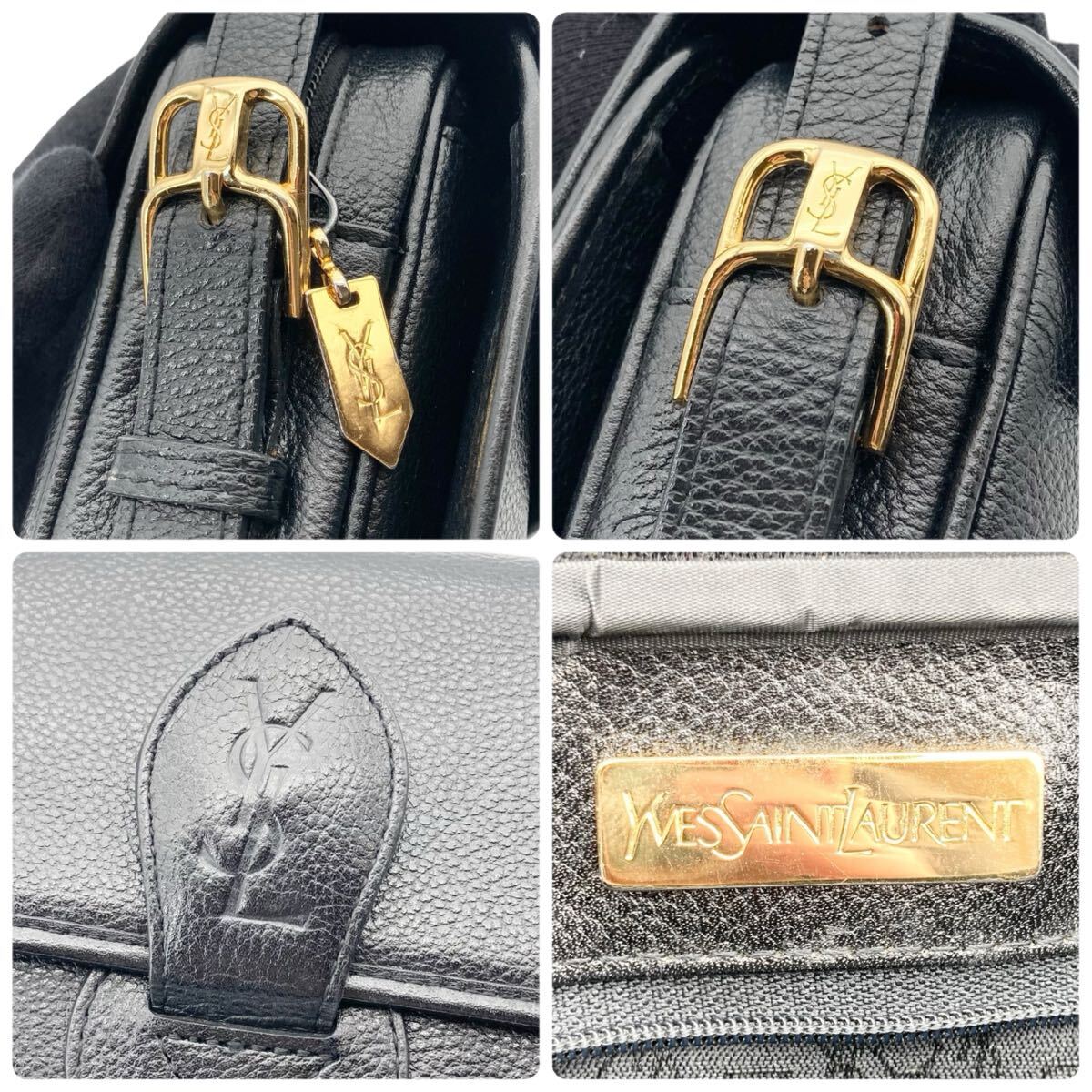 Auth Vintage Yves Saint Laurent YSL Logo Shoulder Bag Black ヴィンテージ イヴサンローラン カサンドラ YSLロゴ ショルダーバッグ_画像9