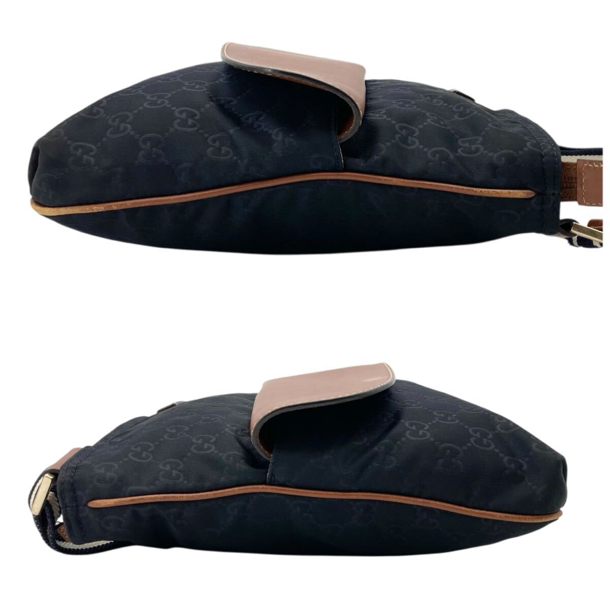 Auth Vintage Gucci 256100 Nylon GG Webbing Line Shoulder Bag Navy ヴィンテージ グッチ ナイロン ウェビングライン ショルダーバッグ_画像3