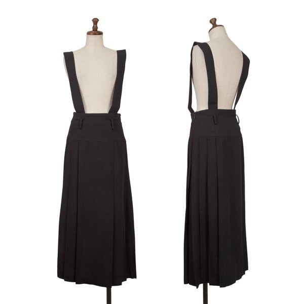 アツロウタヤマATSURO TAYAMA ウールプリーツショルダーストラップスカート 紺M位 【レディース】_画像1