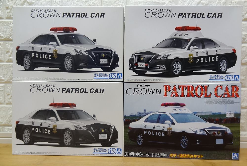 アオシマ 1/24 クラウンパトロールカー 4個まとめ+パトロールカー用デカール 未組立プラモデル_画像2