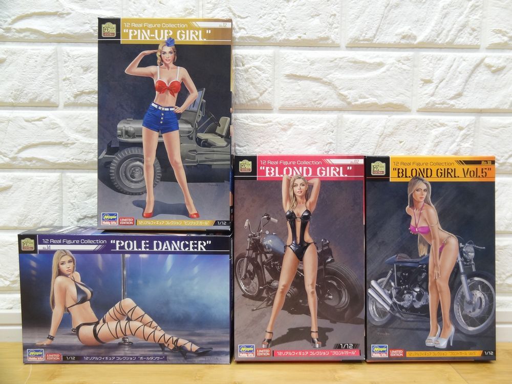 ハセガワ 1/12 12リアルフィギュア コレクション ブロンドガール等4個まとめ ガレージキット 説明書欠品のジャンク品 未組立_画像1