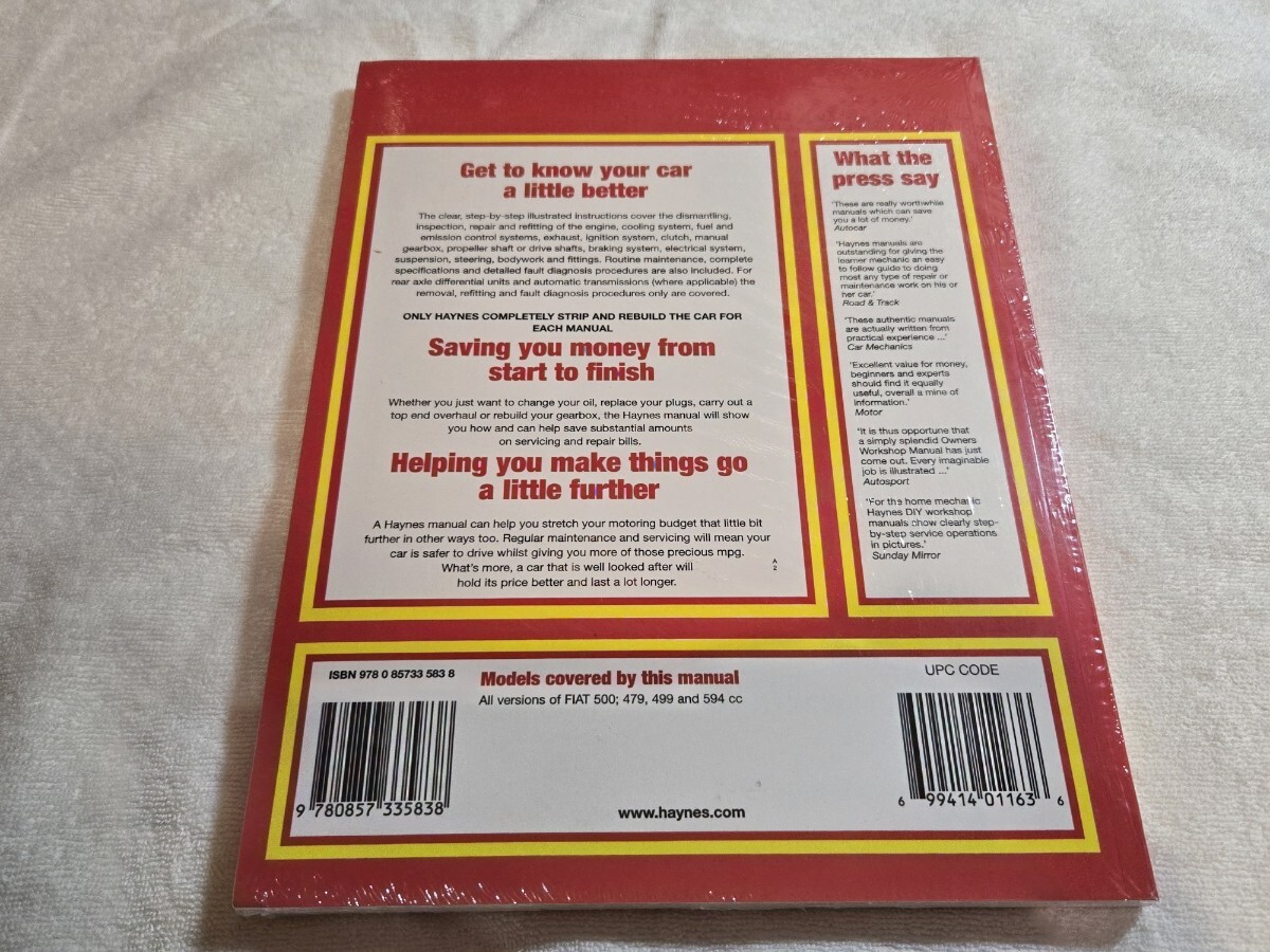 ■希少/未開封/即決送料無料■ヘインズHaynesフィアットFIAT500チンクエチェント1957-1973 479,499,594オーナーズワークショップマニュアル_画像3