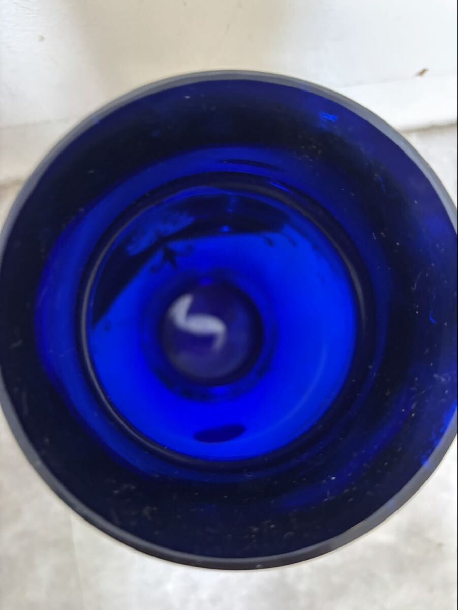 BOHEMIA/ボヘミアガラス 花瓶/ブルー/金彩/花柄/ハンドペイント/花器/フラワーベース　目立った傷、汚れなし　80サイズ_画像5