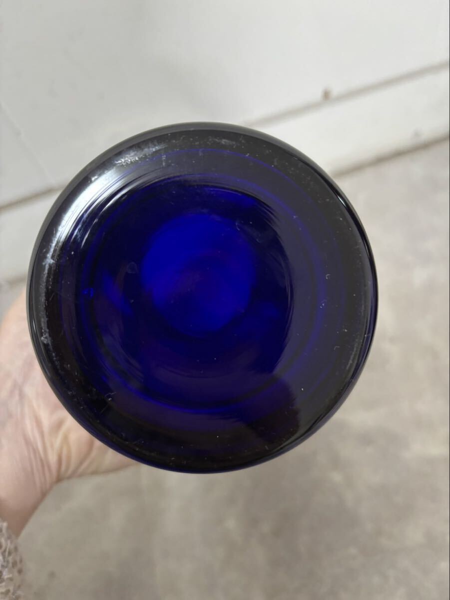BOHEMIA/ボヘミアガラス 花瓶/ブルー/金彩/花柄/ハンドペイント/花器/フラワーベース　目立った傷、汚れなし　80サイズ_画像6