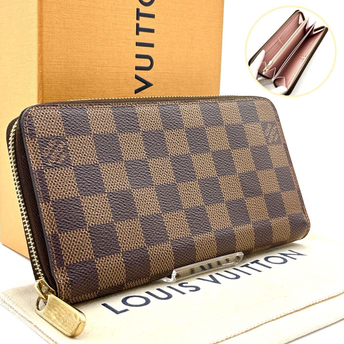 現行型◆LOUIS VUITTON ルイヴィトン ジッピーウォレット ダミエ エベヌ ローズバレリーヌ 長財布 ロングウォレット レディース_画像1